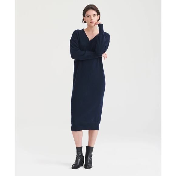 NWT Naadam Signature Cashmere‎ V-Neck Dress Black Women’s Size XS - Picture 1 of 13